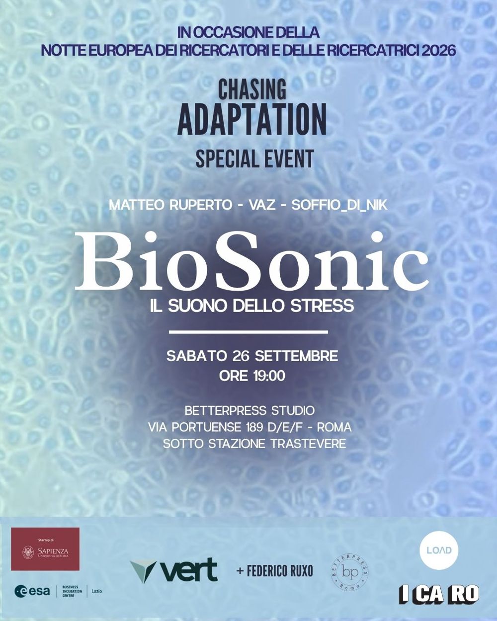 BioSonic, il suono dello stress poster: Saturday 26 September, 19:00, Betterpress Studio