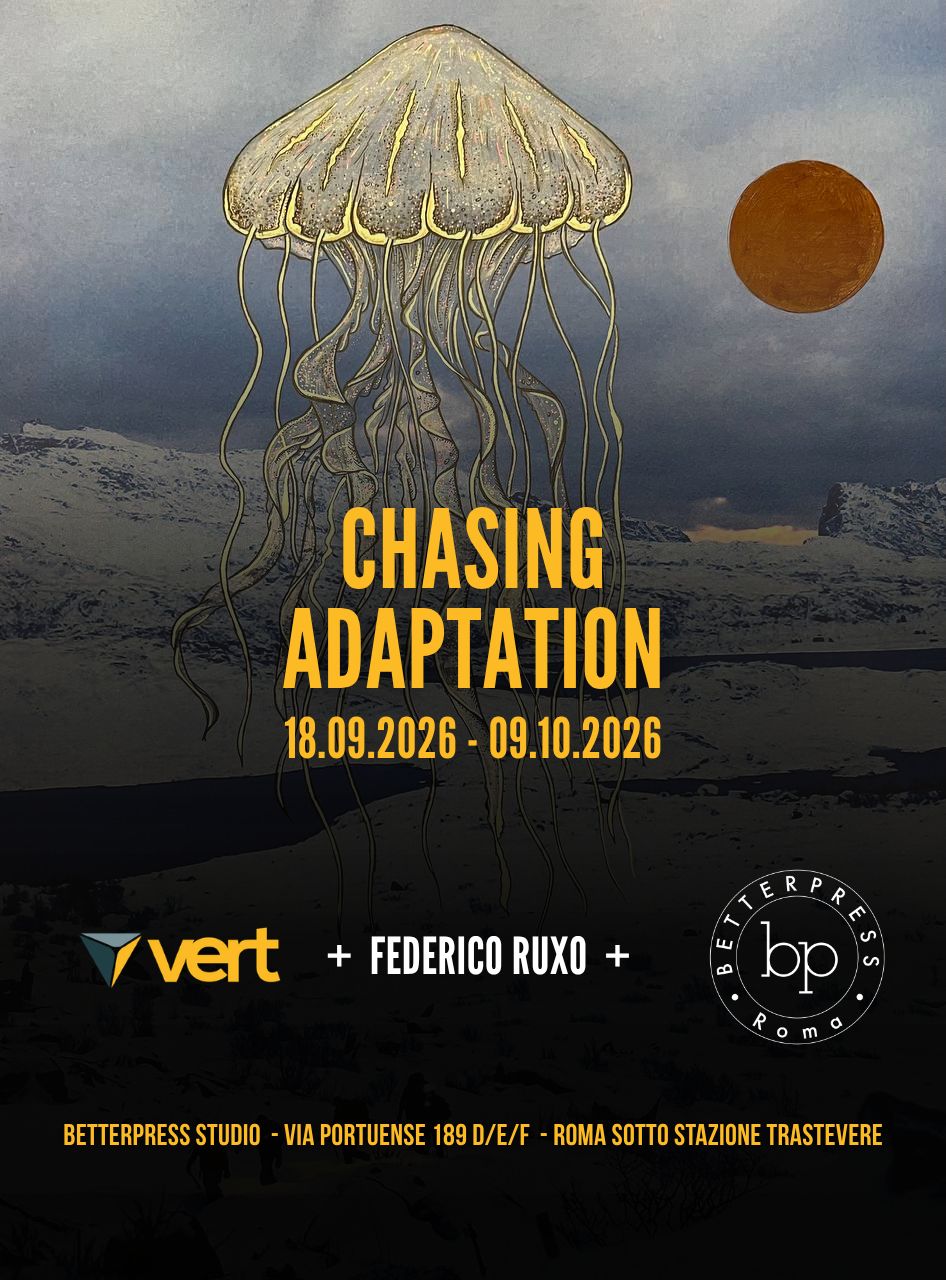 Chasing Adaptation exhibition poster: jellyfish over an Arctic landscape, 18.09–09.10.2026, Betterpress Studio